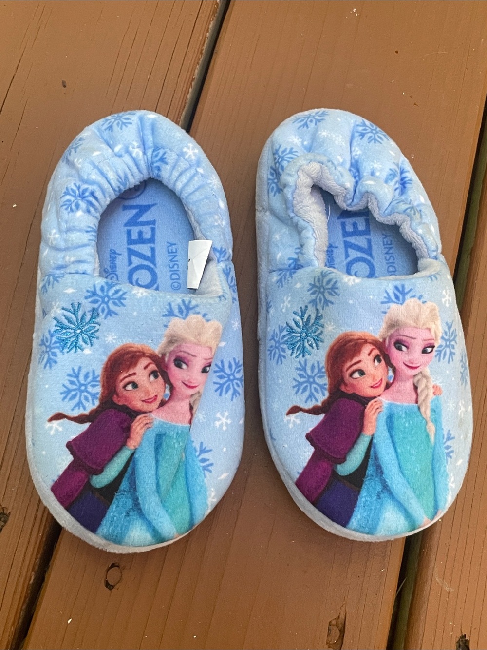 Disney Frozen Elsa Anna Blue Slippers Girls Size 9/10 Snowflake